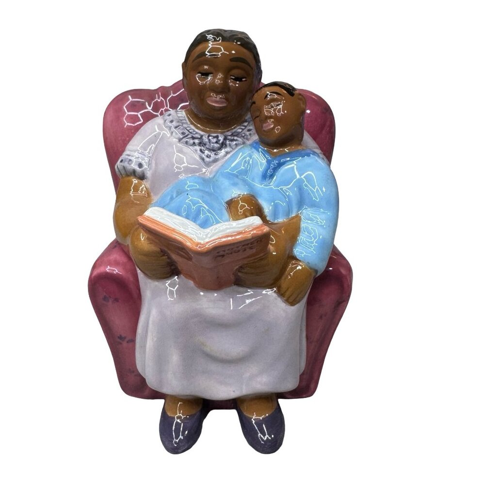 Clay Art Grandmother & Child Reading Ceramic Salt & Pepper Shakers Bedtime Story
